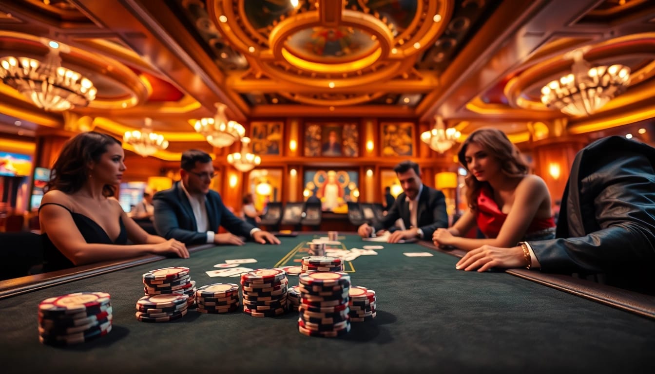 Erlebe aufregende Spiele auf casino spiele.de in einem eleganten Kasino mit stilvollen Spielern.