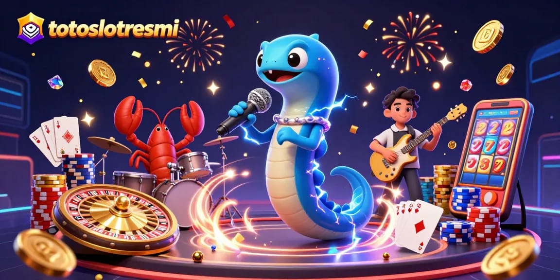 Experience thrilling games at totoslotresmi with vibrant 3D casino illustrations showcasing electric eel DJs and dynamic gaming elements.