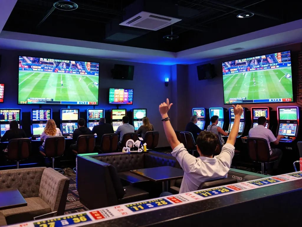 Betting excitement at King33 casino with patrons engaged in live sports events.