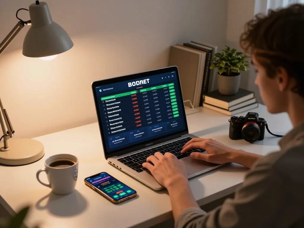 Engaging online sports betting workspace with a laptop showing hytw3339 odds and apps.