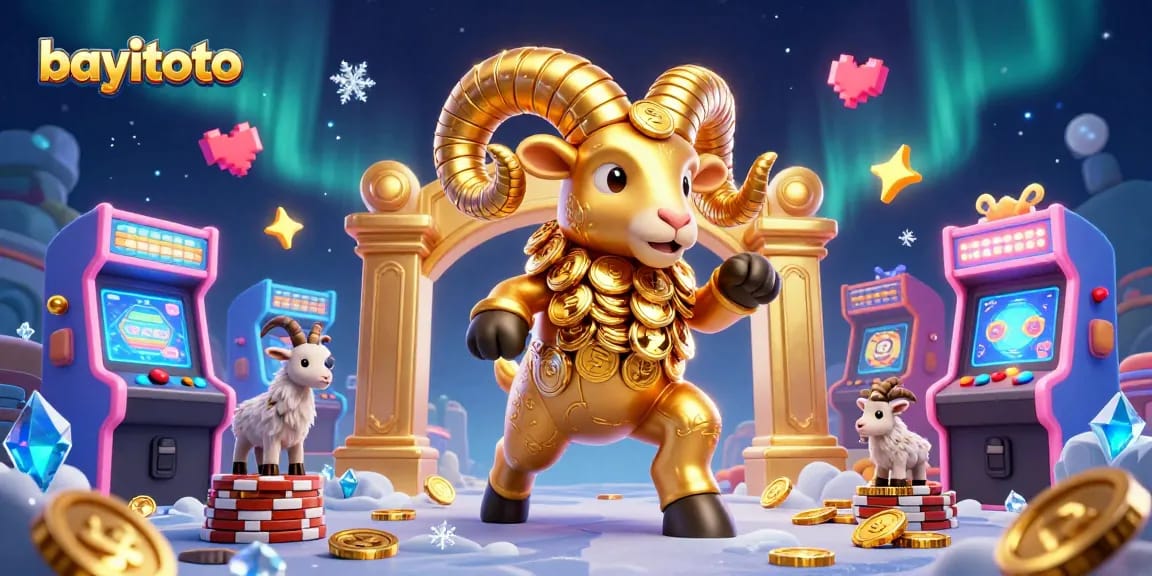 Experience bayitoto excitement with a golden ram charging through a vibrant casino scene.