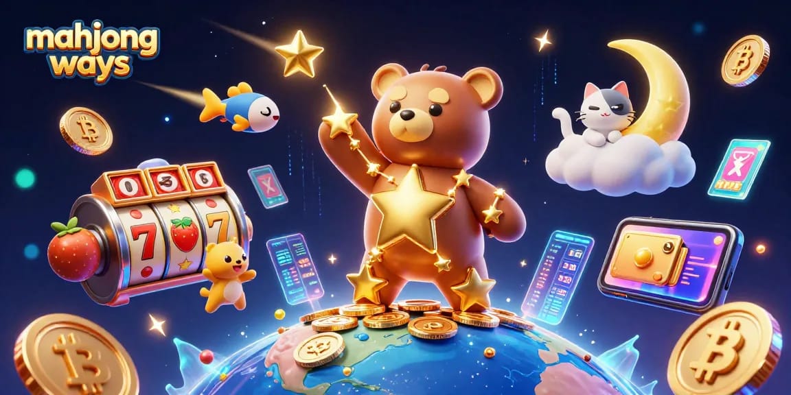 Experience the thrill of mahjong ways as constellation characters gather coins amidst vibrant slot reels.