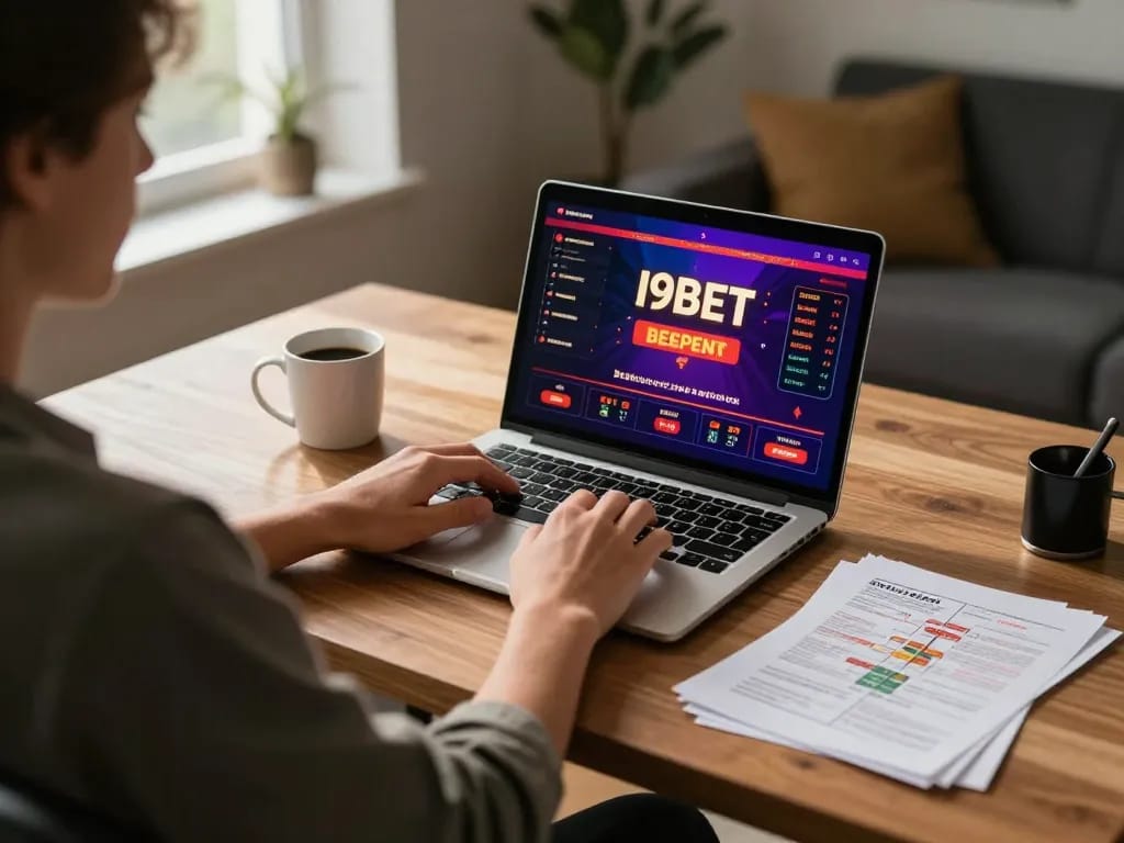 I9BET online gaming session showing player strategizing bets with notes and laptop.
