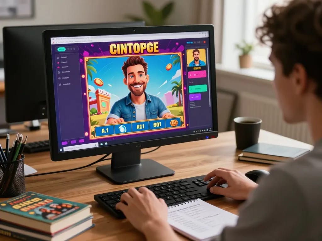 Player creating a caricature Chatgpt in a lively online gaming session at home, showcasing strategic engagement.