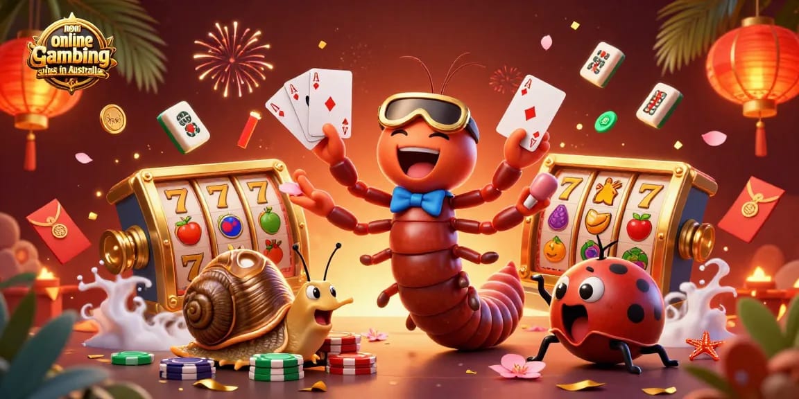 Experience excitement at new online gambling sites in Australia with a vibrant casino scene and characters.
