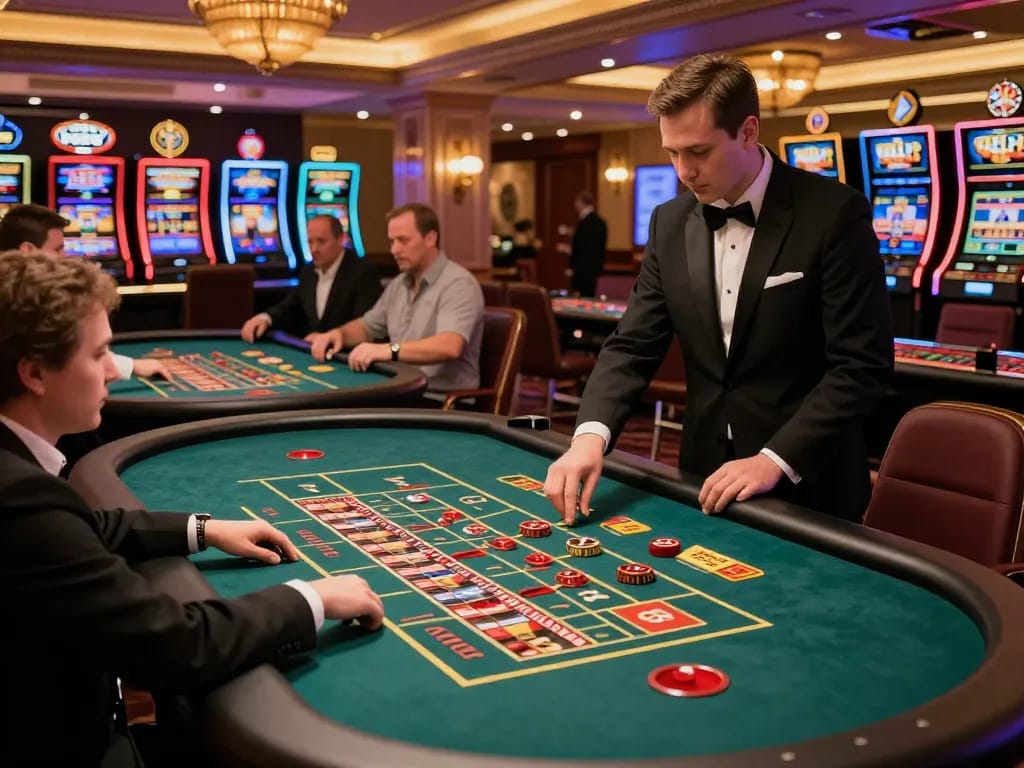 Experience high-stakes excitement at F8 BET, with vibrant roulette tables and eager players.