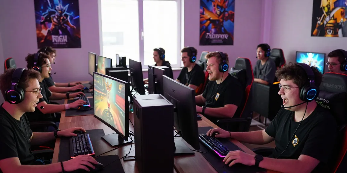 Suasana komunitas permainan online di https://honda555.net/ dengan gamer antusias berinteraksi dan perangkat permainan modern.