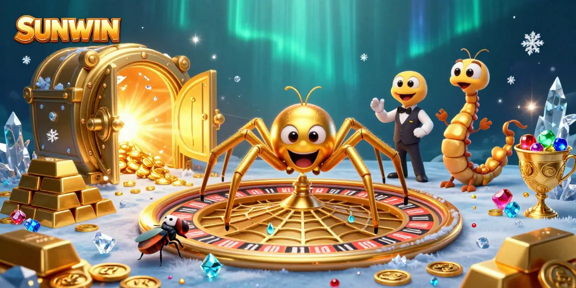 SUNWIN captivates players with a vibrant 3D scene of casino excitement featuring a golden spider and dynamic game elements.