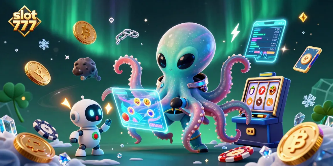 Spin the reels with slot 777 and cosmic characters in a vibrant casino scene.