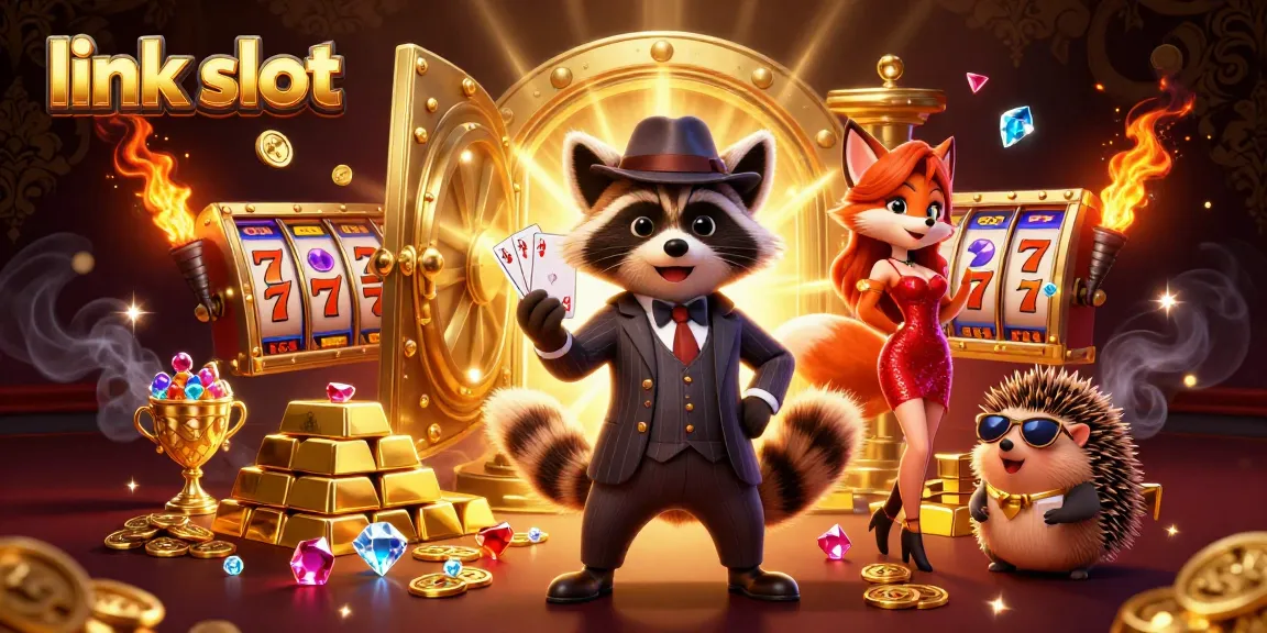 Putaran slot menarik di link slot bersama rakun, rubah, dan landak dalam ilustrasi kasino yang kaya.