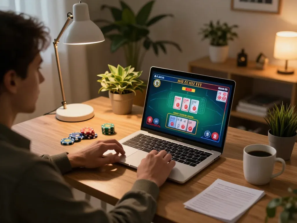 Player enjoying a live dealer game on Thabet, showcasing online casino excitement at home