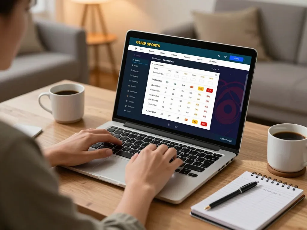 Engaged user explores tg88 online betting on laptop, showcasing dynamic sports odds and friendly home atmosphere