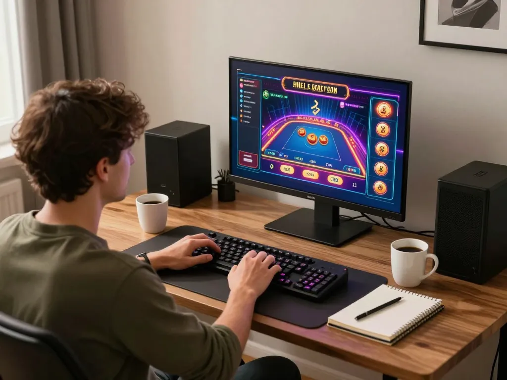 Experience thrilling gameplay with link MAY88 in a modern home gaming setup, showcasing vibrant casino interaction on screen.
