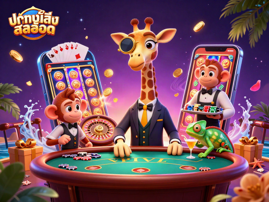 Experience the excitement of ทดลองเล่นสล็อต with vibrant casino-themed characters and elements.