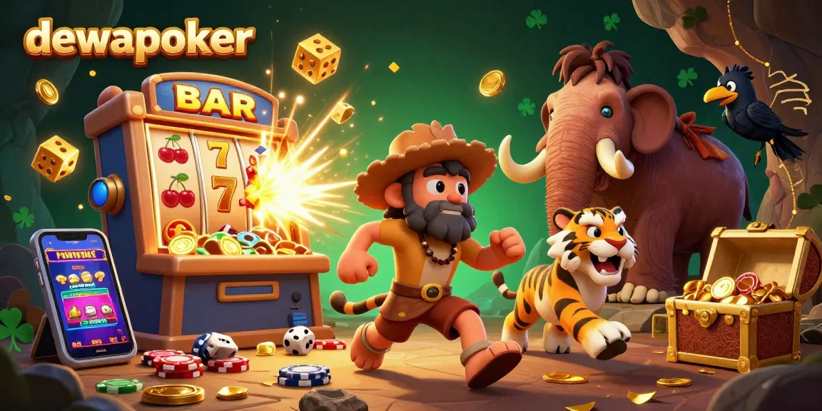 Dewapoker offers thrilling gaming experiences with jackpot slots and immersive poker action, showcasing vibrant casino graphics.