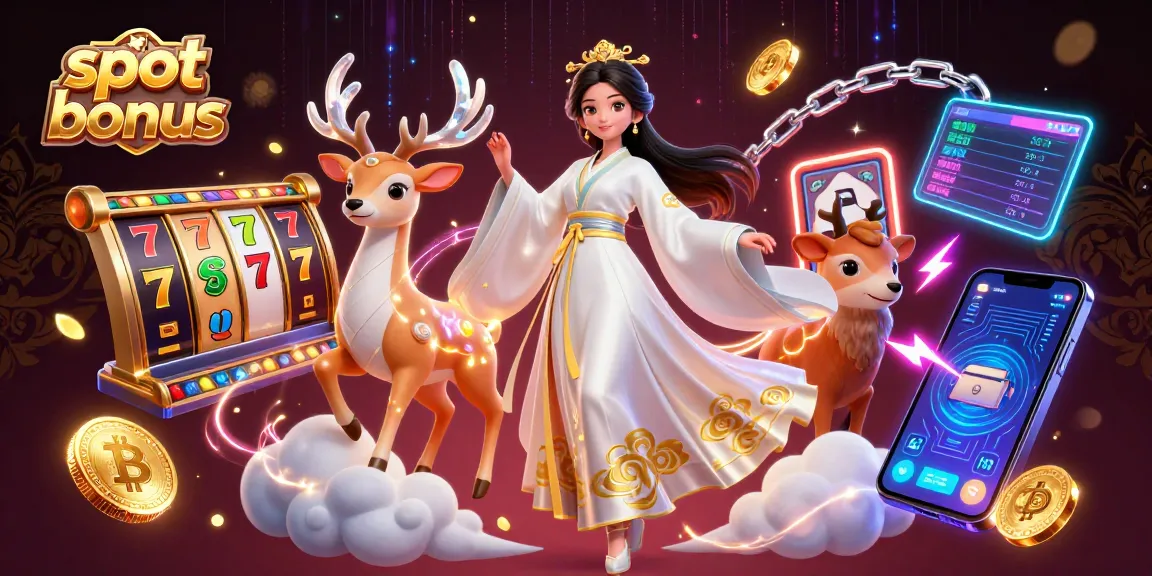 Engage with captivating slot bonus promotions featuring vibrant slot reels and modern Asian aesthetics.