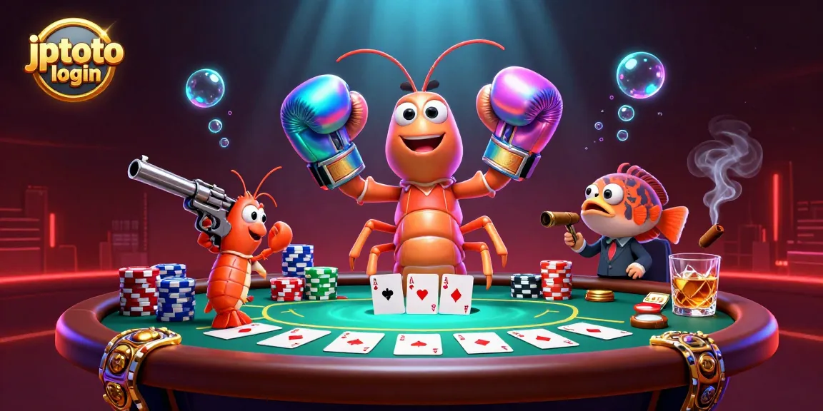 Engage with the exciting jptoto login platform through a vibrant cartoon scene of gambling action.