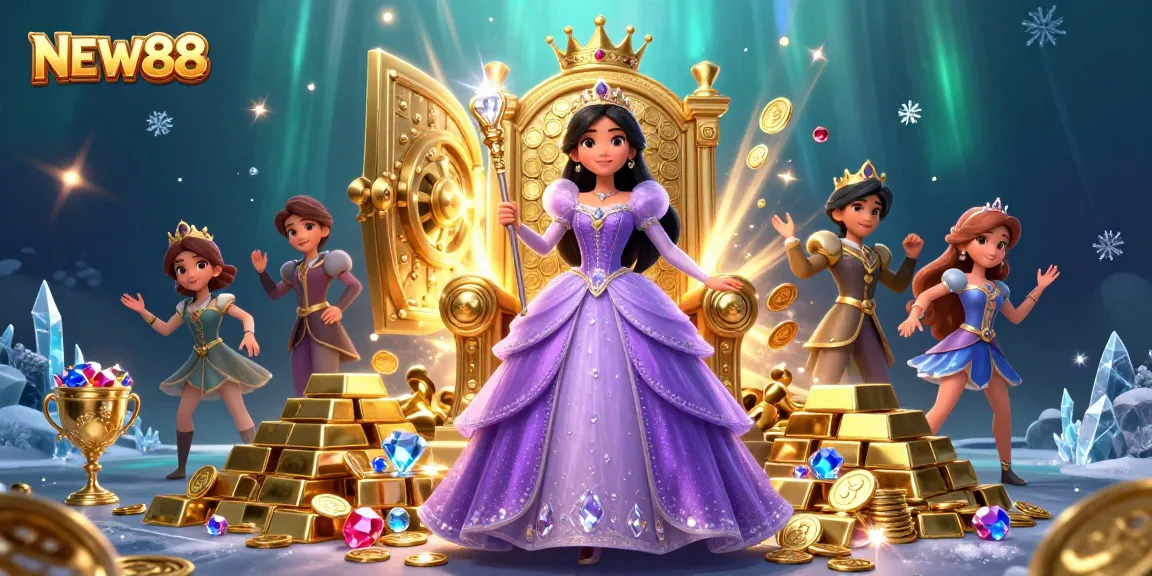 Engage with NEW88 through this captivating casino scene adorned with gold and jewels.