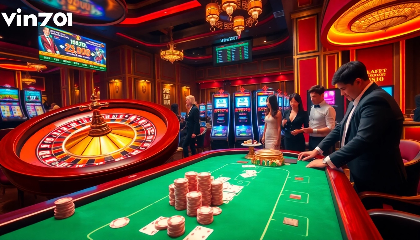 Players engaging in a thrilling Vin777 gaming experience at a luxurious casino.