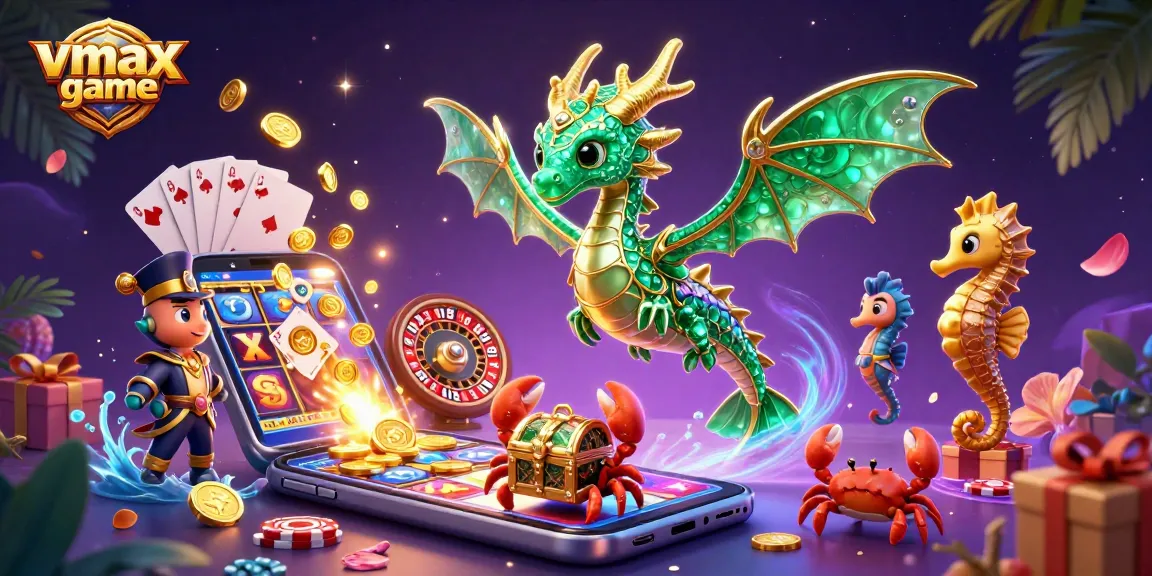 Experience thrilling gameplay with vmax game, featuring a vibrant 3D casino scene of sea creatures and gaming elements.