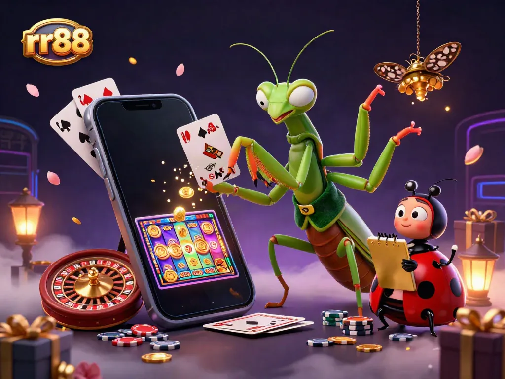 Engage in thrilling gameplay at rr88 with vibrant 3D characters including a mantis card sharp and ladybug pit boss.
