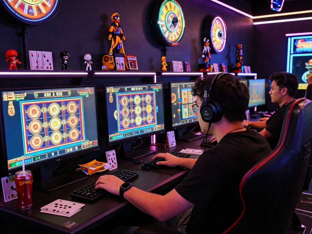 Engaging player immersed in toto slot gaming experience with vibrant graphics and exciting atmosphere