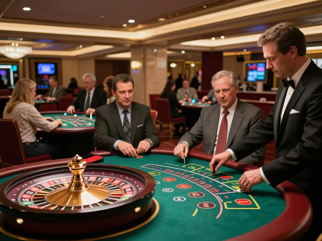 Engaging players betting at NET88's live casino tables, showcasing vibrant atmosphere and thrilling gaming action