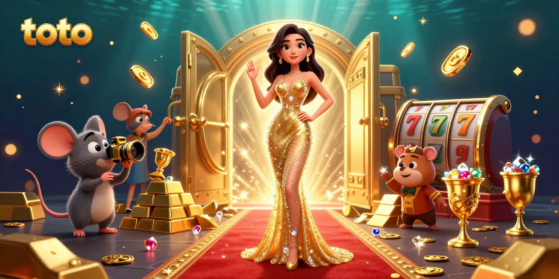 Engage in thrilling toto games with a glamorous scene featuring rich gold and slot elements.
