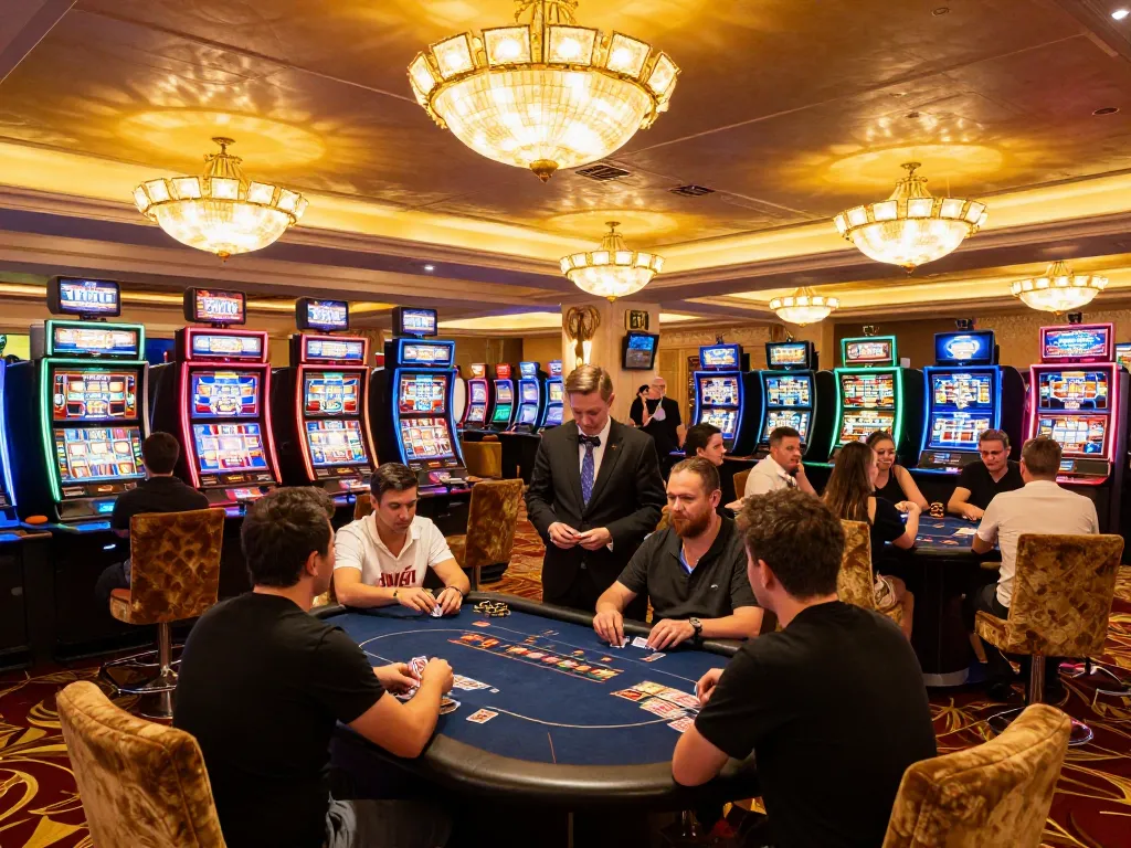 Players enjoying the excitement at 98win com casino slots and poker tables.