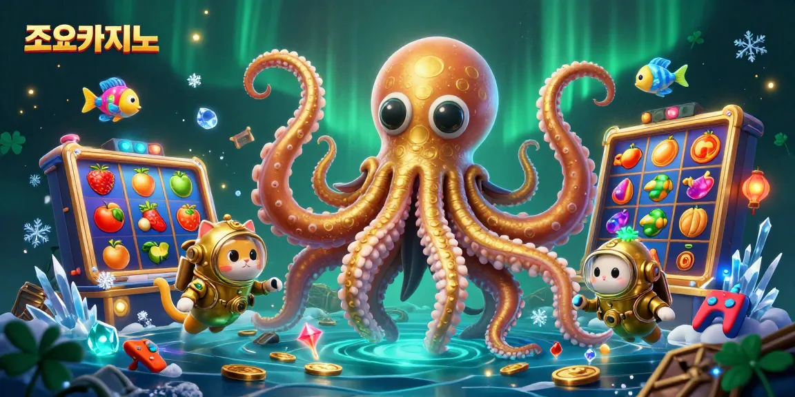 Experience thrilling gaming at 조이카지노 with a vivid illustration featuring a kraken and a diving cat.