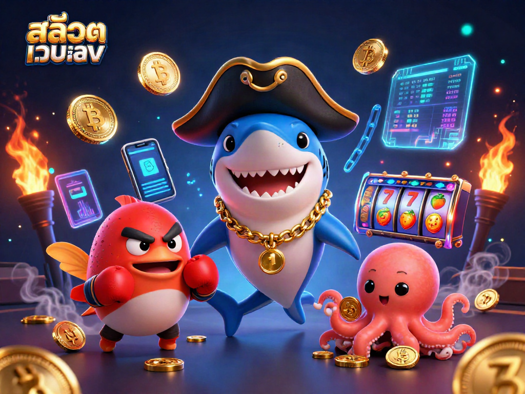 Win big with สล็อตเว็บตรง in vibrant 3D casino illustration showcasing dynamic gaming elements.