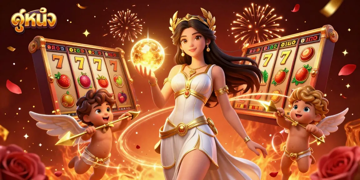Engage in ดูหนัง while enjoying vibrant slots and festive elements in this casino-themed illustration.