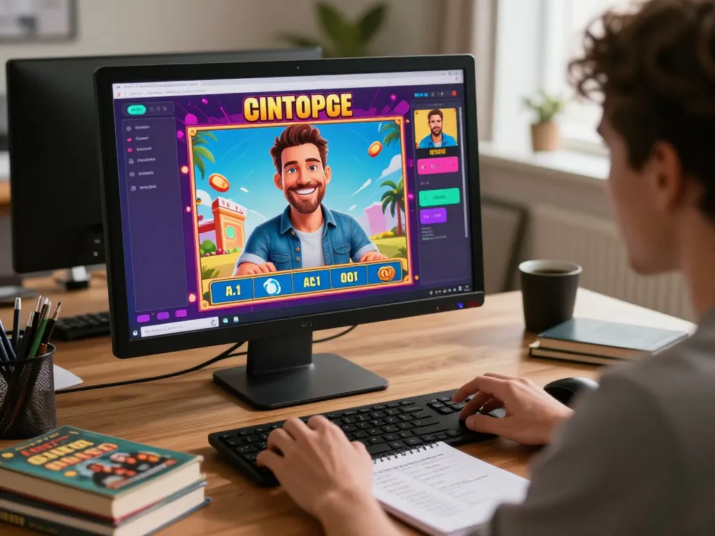 Player creating a caricature Chatgpt in a lively online gaming session at home, showcasing strategic engagement.