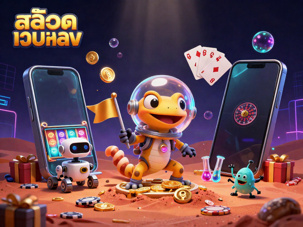 Experience thrilling action with สล็อตเว็บตรง in a vibrant cosmic casino adventure scene.