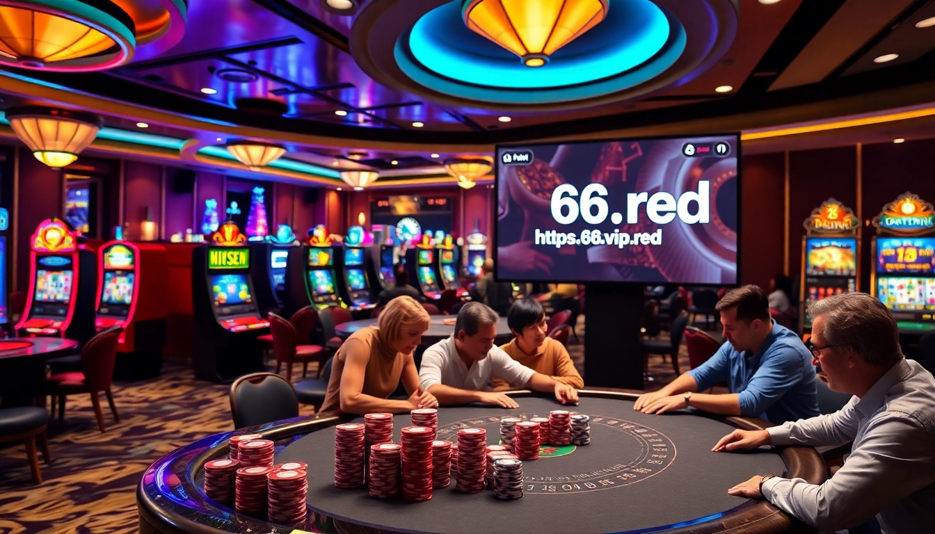 Experience thrilling gameplay at https://68vip.red/ with a vibrant casino scene showcasing poker excitement.