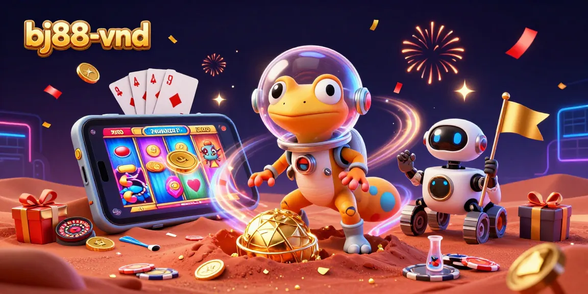 Experience the excitement of bj88-vnd with a Martian gecko uncovering a golden casino in vibrant 3D!