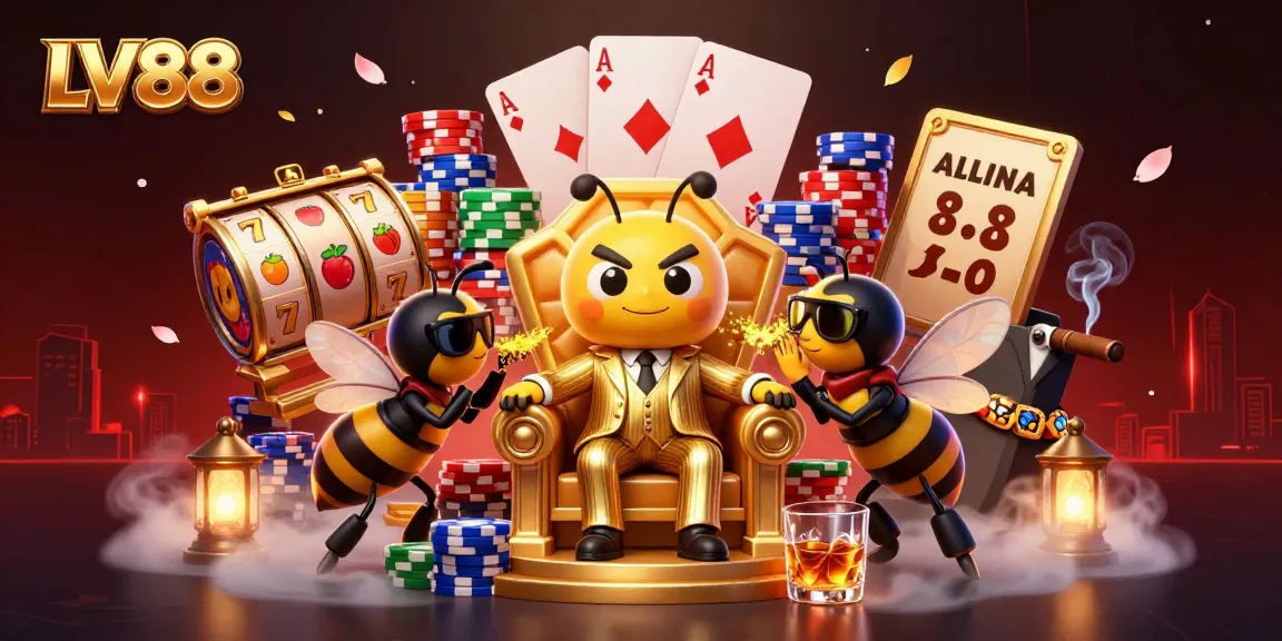 Experience the excitement at LV88 with a vibrant casino scene featuring gaming elements and characters.