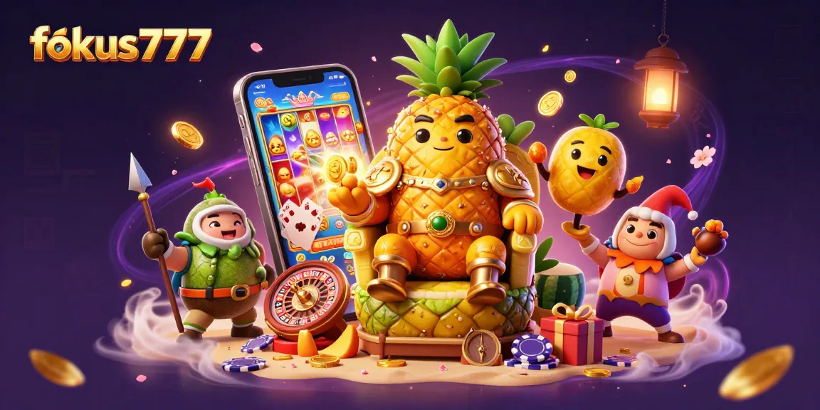 Engage with the exciting world of fokus777, featuring dynamic casino scenes with vibrant characters and games.