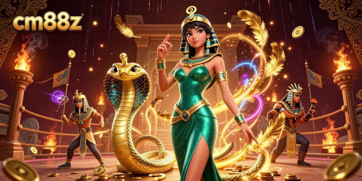 Engage with cm88z gaming experience featuring a stunning woman and a golden cobra.