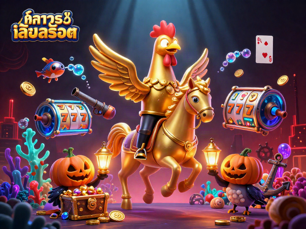 Try ทดลองเล่นสล็อต with vibrant slot reels and golden treasures in a captivating casino scene.
