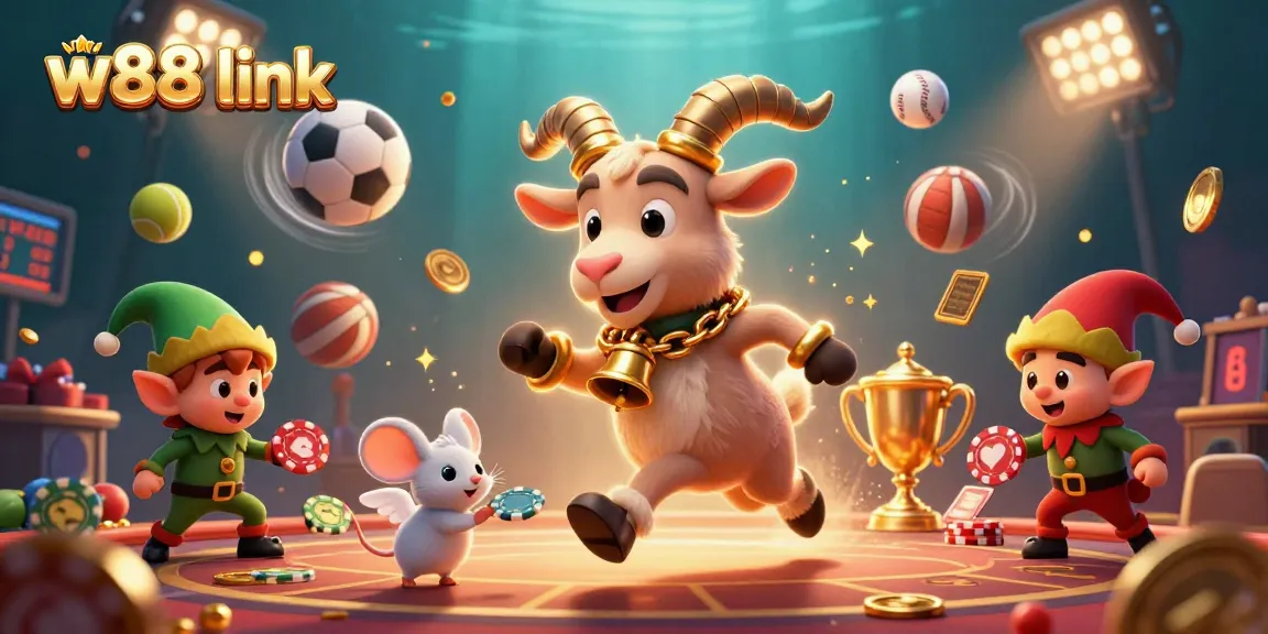 Experience thrilling gameplay at W88 link with festive characters in a lively casino setting.