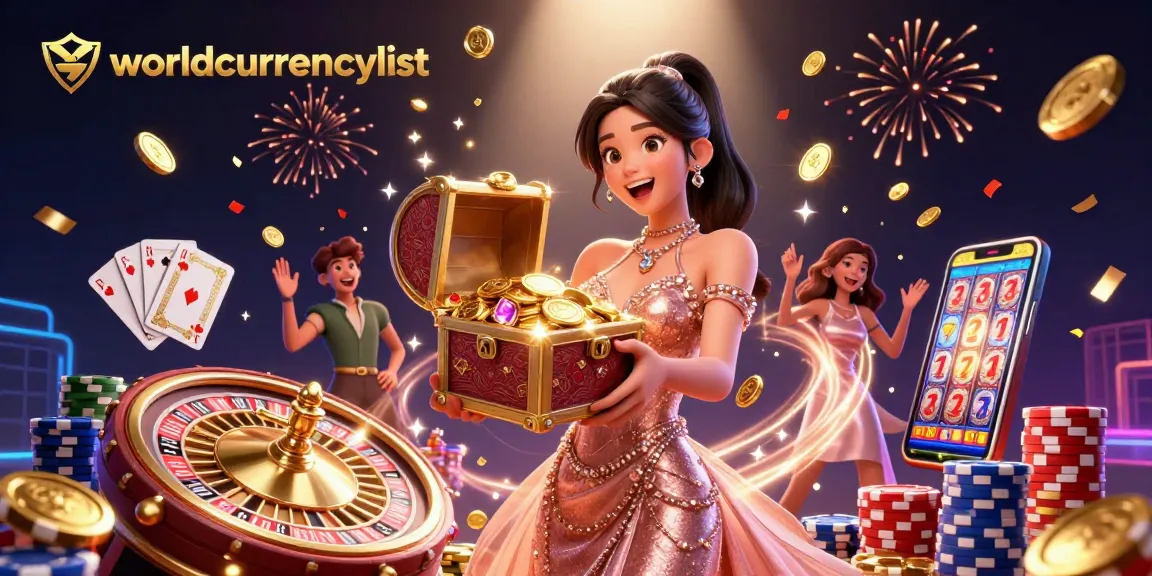Experience thrilling gaming with worldcurrencylist as treasure flows from a vibrant casino illustration.