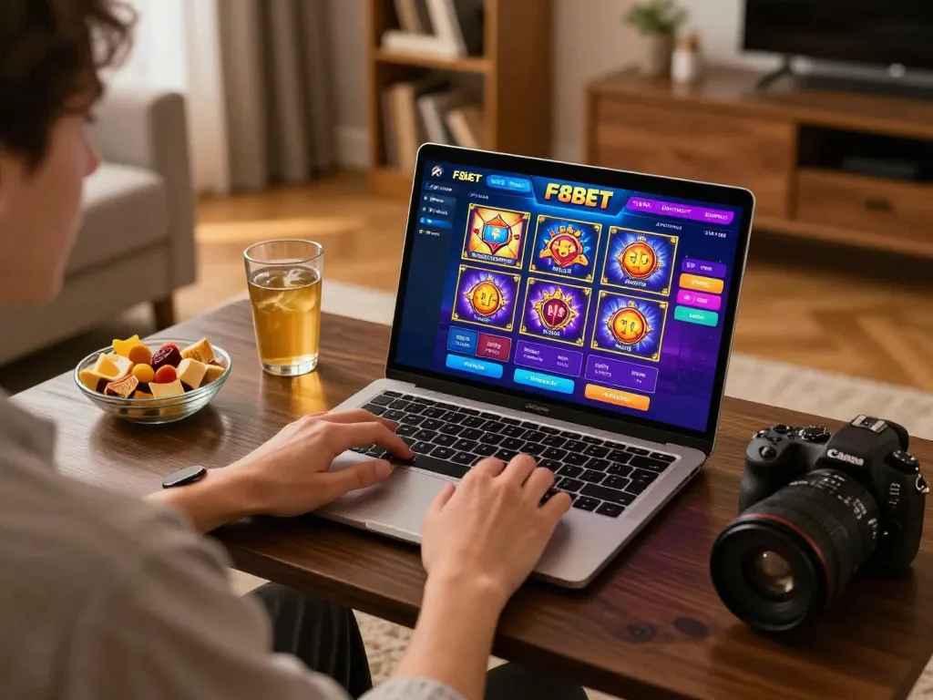 Person engaged in online gaming at F8BET, enjoying snacks and casual atmosphere.