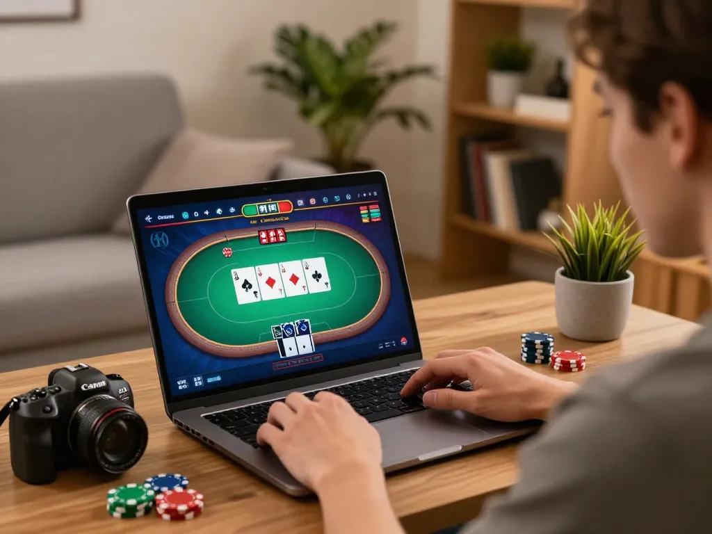 Engaged player maximizing opportunities at energileisureparks online poker game, showcasing strategy and focus.