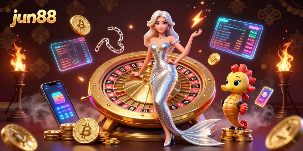 Win big at jun88 with a captivating scene of a glamorous casino atmosphere featuring gold elements and cryptocurrency.