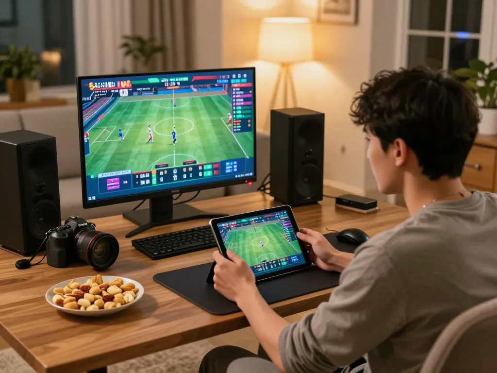 Player enjoying thrilling sports betting at home on sg777 tablet, vibrant atmosphere captured