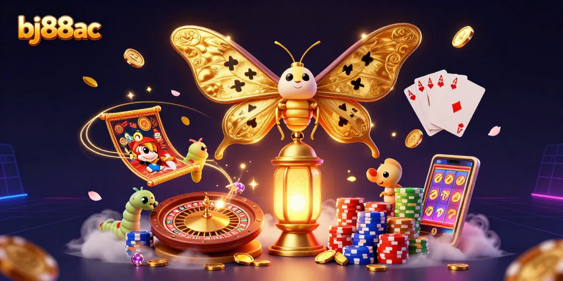 Experience thrilling gameplay at bj88ac with a vibrant 3D illustration of golden casino elements.