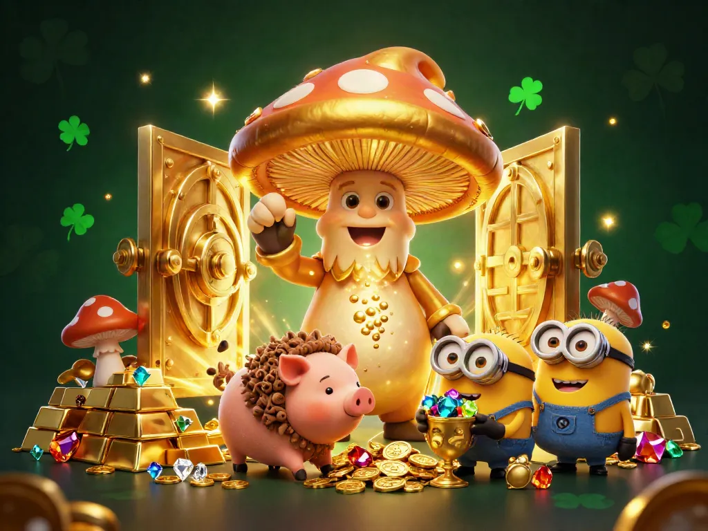 Play baccarat online in a vibrant, animated scene filled with gold and gems, showcasing an exciting casino atmosphere.