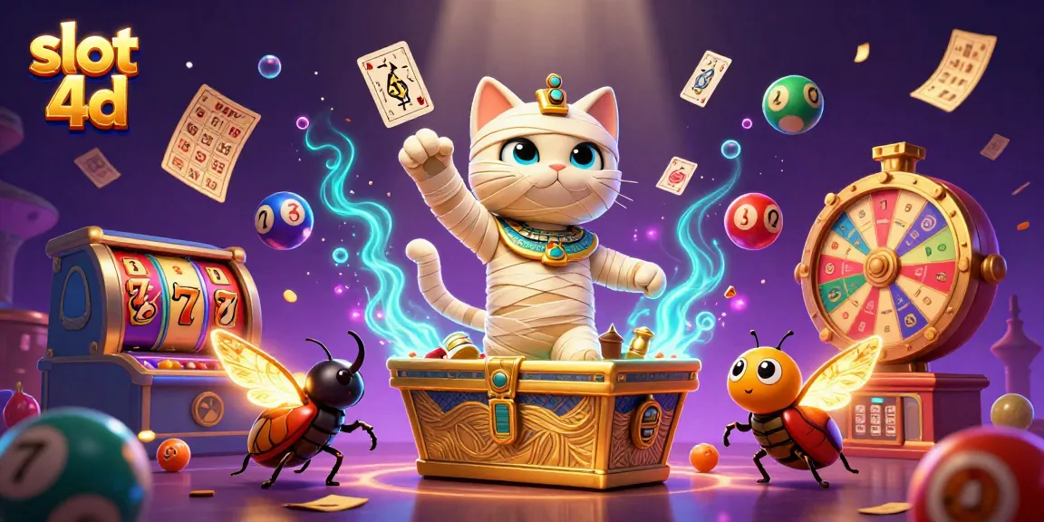 Experience thrilling slot 4d gameplay with an Egyptian mummy cat and rich casino elements.