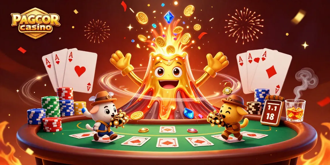 PAGCOR licensed casino promotional illustration showcasing a lively casino scene filled with treasure and excitement.